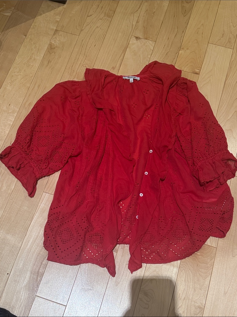 Madewell Red Eyelet Button-Down Blouse